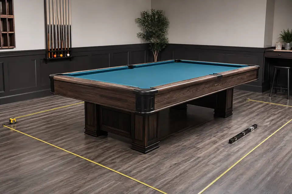 Pool table clearance planning in a commercial game room showroom