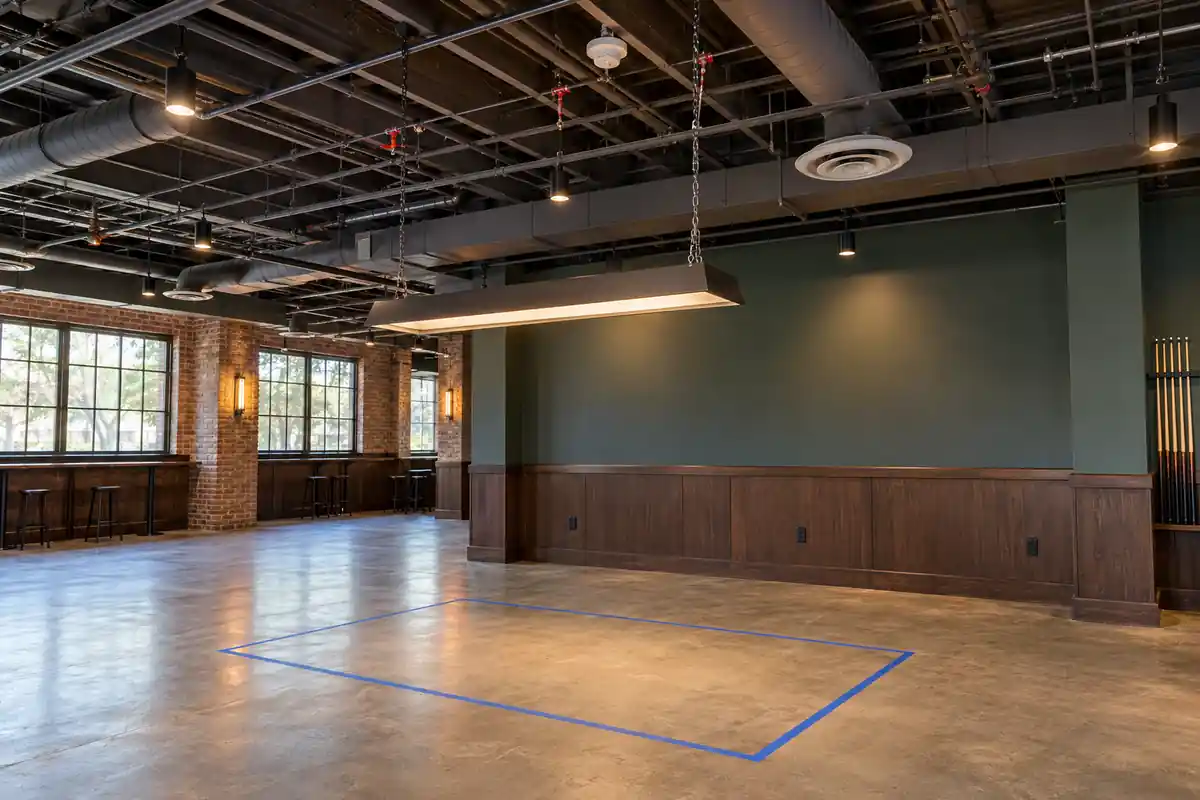 Billiard club ceiling services above a proposed pool table position