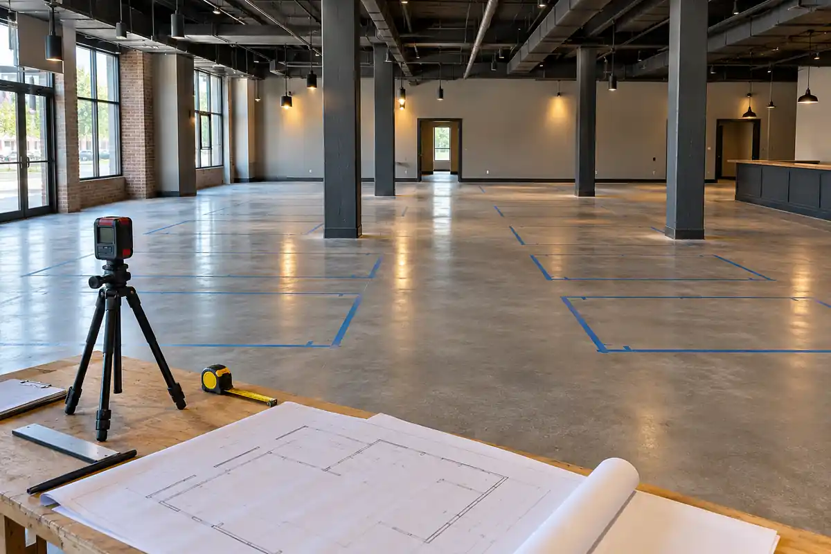 Billiard club floor plan measurement with proposed pool table positions and access routes